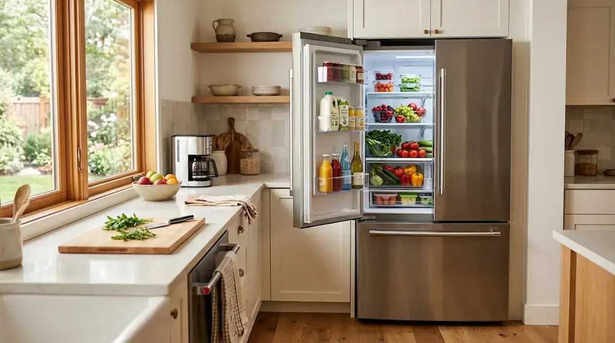 Como escolher geladeira: cozinha moderna com geladeira inox em destaque