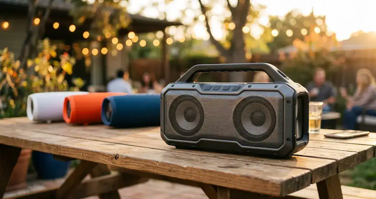 Caixa de som bluetooth portátil grande em festa ao ar livre, guia JBL Boombox 4 preço e cores
